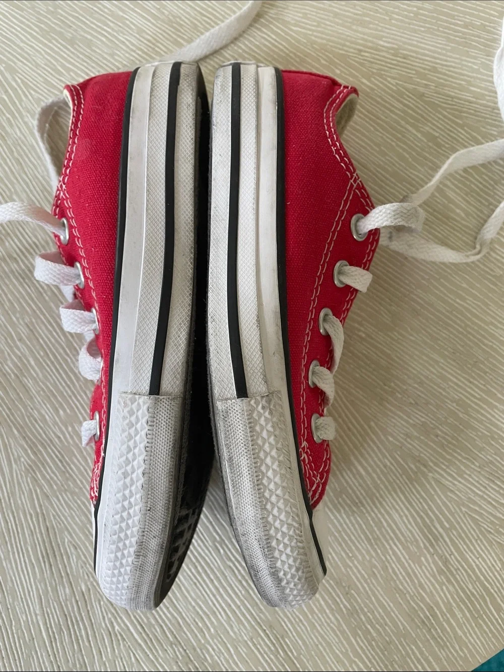 Youth Size 11 - Converse Red & White Low Top Sneakers